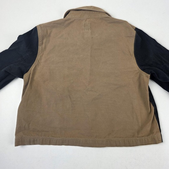 Vans Jacket Womens Small Brown Black Colorblock Twill Button Front Cropped Logo - Picture 10 of 10